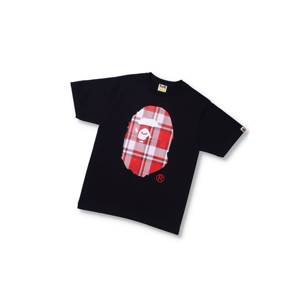 A BATHING APE Bape Check Gift Ape Head Tee Rövid Sleeve Polo Férfi Fekete | MPA-605924