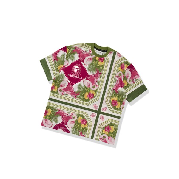 A BATHING APE Bape Floral Print Ape Head Tee Rövid Sleeve Polo Férfi Világos Zöld | KJG-416708