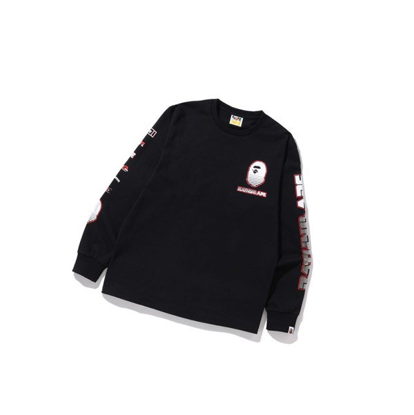A BATHING APE Bape Graphic #1 L/S Tee Long Sleeve Polo Férfi Fekete | EKS-259403