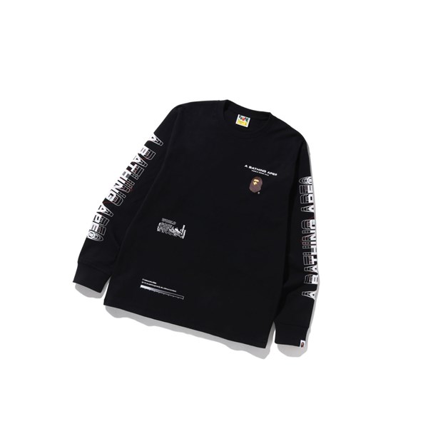 A BATHING APE Bape Graphic #2 L/S Tee Long Sleeve Polo Férfi Fekete | BUP-538907