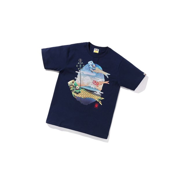 A BATHING APE Bape Koinobori Carp Flags Ape Head Tee Rövid Sleeve Polo Férfi Sötétkék Kék | XNG-846509