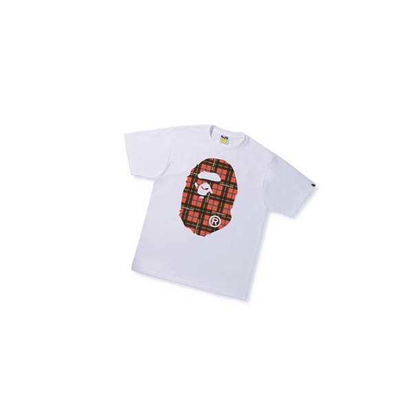 A BATHING APE Bape Logo Check Big Ape Head Tee Rövid Sleeve Polo Férfi Fehér | BZW-359847