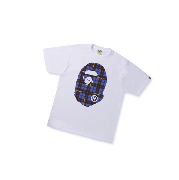 A BATHING APE Bape Logo Check Big Ape Head Tee Rövid Sleeve Polo Férfi Fehér | MSU-982651