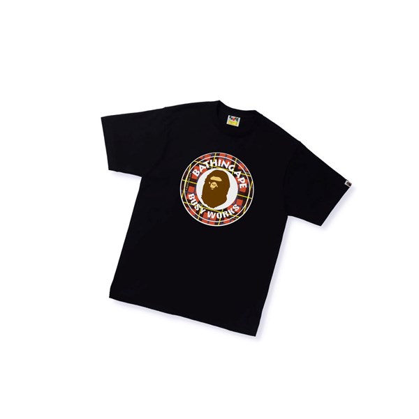 A BATHING APE Bape Logo Check Busy Works Tee Rövid Sleeve Polo Férfi Fekete | WRC-219564