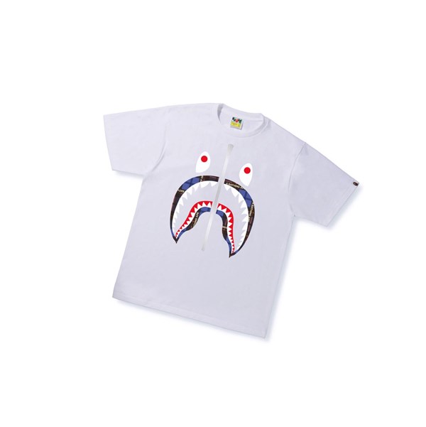 A BATHING APE Bape Logo Check Shark Tee Rövid Sleeve Polo Férfi Fehér | TLM-924813