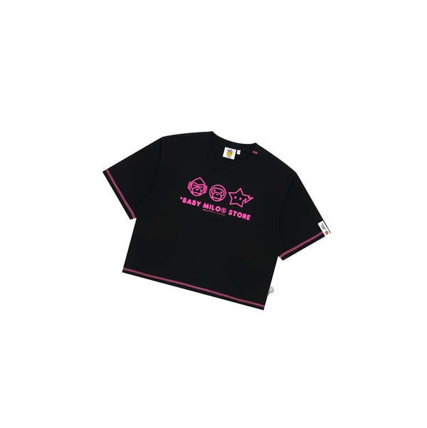 A BATHING APE Bape Logo Crop Fit Tee Rövid Sleeve Polo Női Fekete | PGL-618794