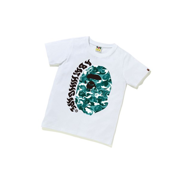 A BATHING APE Bape Marble Camo Ape Head Tee Rövid Sleeve Polo Női Fehér | ASJ-809423