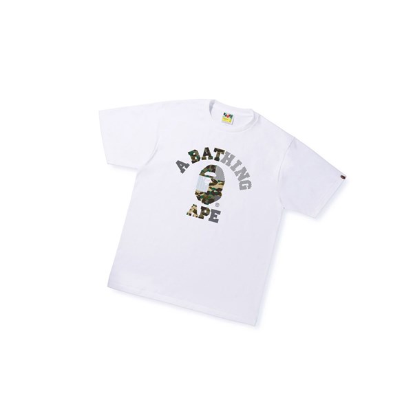 A BATHING APE Bape Military Crazy College Tee Rövid Sleeve Polo Férfi Fehér | QCP-419037