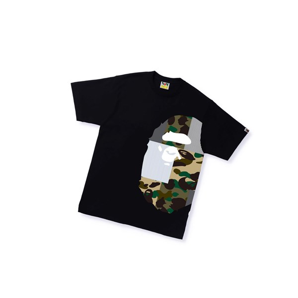 A BATHING APE Bape Military Crazy Side Big Ape Head Tee Rövid Sleeve Polo Férfi Fekete | MQA-396420