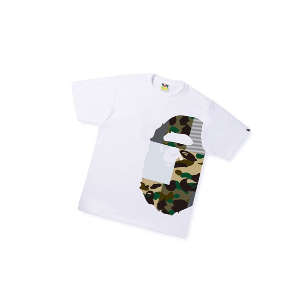 A BATHING APE Bape Military Crazy Side Big Ape Head Tee Rövid Sleeve Polo Férfi Fehér | MQP-176408