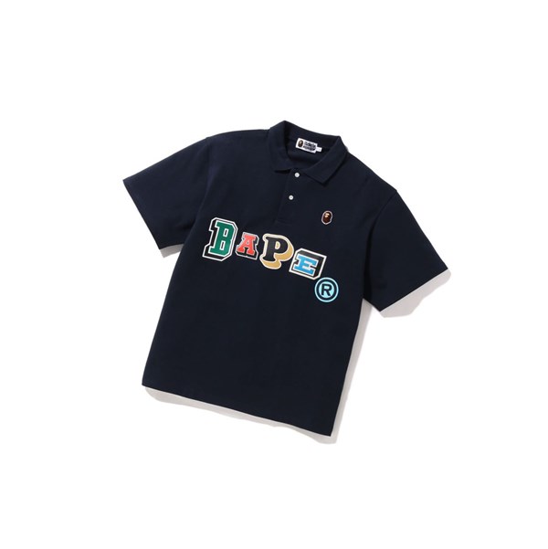 A BATHING APE Bape Multi Fonts Relaxed Fit Rövid Sleeve Polo Férfi Sötétkék Kék | AYV-920514