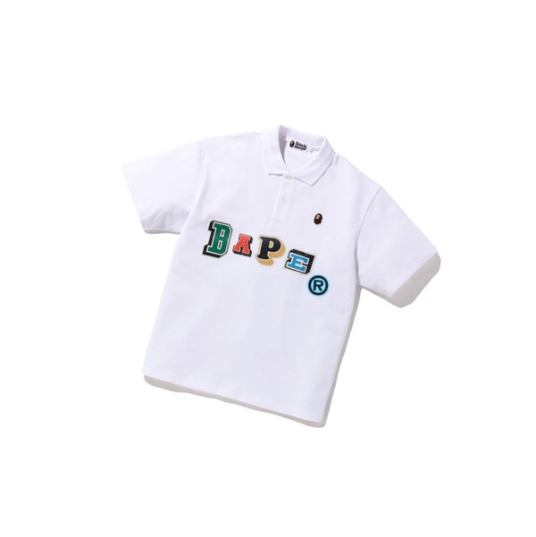 A BATHING APE Bape Multi Fonts Relaxed Fit Rövid Sleeve Polo Férfi Fehér | EHA-309286
