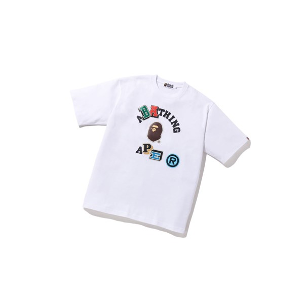 A BATHING APE Bape Multi Fonts Relaxed Fit College Tee Rövid Sleeve Polo Férfi Fehér | UZJ-643192