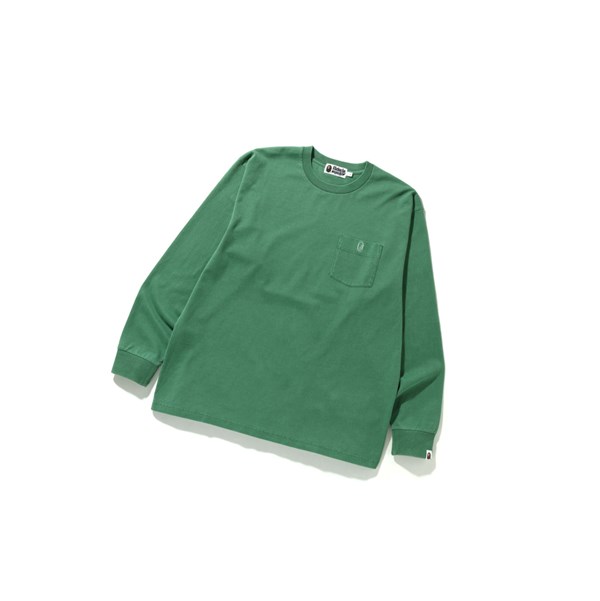 A BATHING APE Bape Overdye One Point Pocket Relaxed Fit L/S Tee Long Sleeve Polo Férfi Világos Zöld | KAN-816249