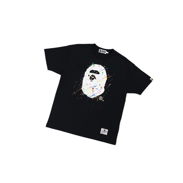 A BATHING APE Bape Paint Splatter Ape Head Tee Rövid Sleeve Polo Női Fekete | WTP-601527