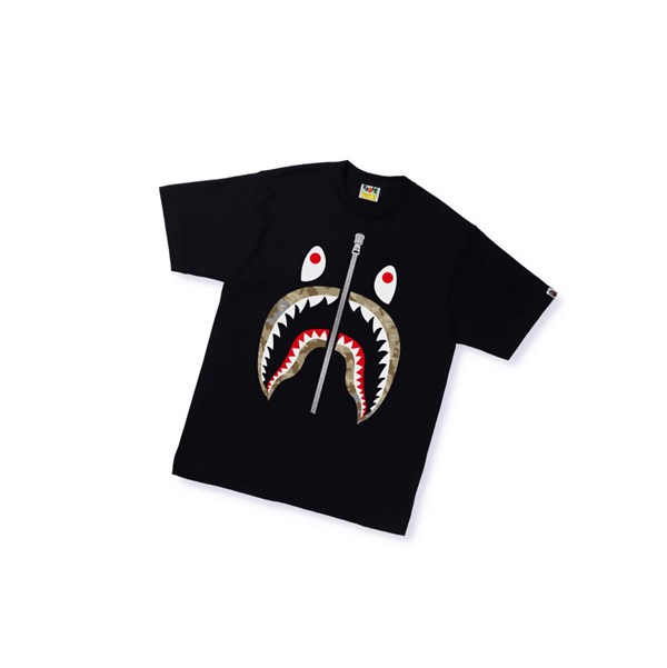 A BATHING APE Bape Sand Camo Shark Tee Rövid Sleeve Polo Férfi Fekete | GTO-382017