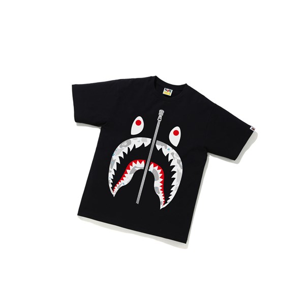 A BATHING APE Bape Space Camo Shark Tee Rövid Sleeve Polo Férfi Fekete | VIC-832901
