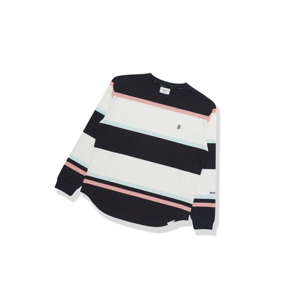 A BATHING APE Bape Striped Logo Tee Long Sleeve Polo Férfi Kék | HYL-610723