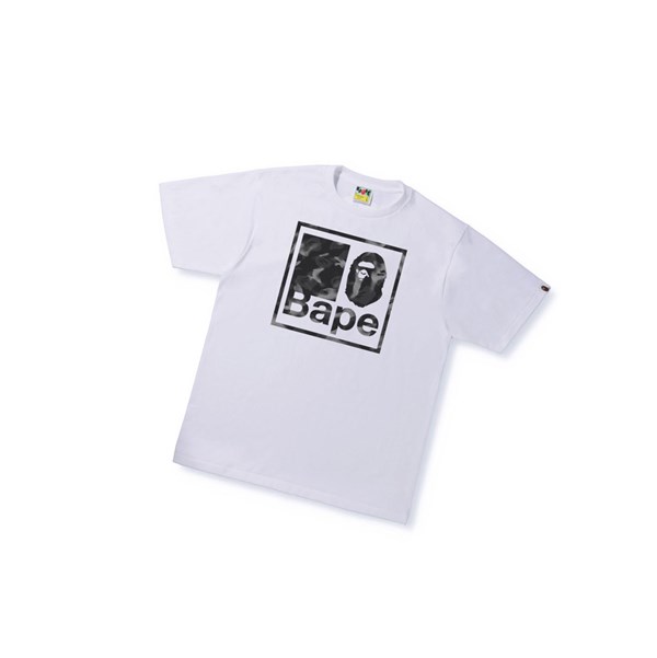 A BATHING APE Bape Stroke Camo Bape Quadrangle Tee Rövid Sleeve Polo Férfi Fehér | QRE-572941