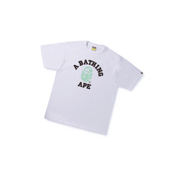 A BATHING APE Bape Text Code Camo College Tee Rövid Sleeve Polo Férfi Fehér | VSD-105236