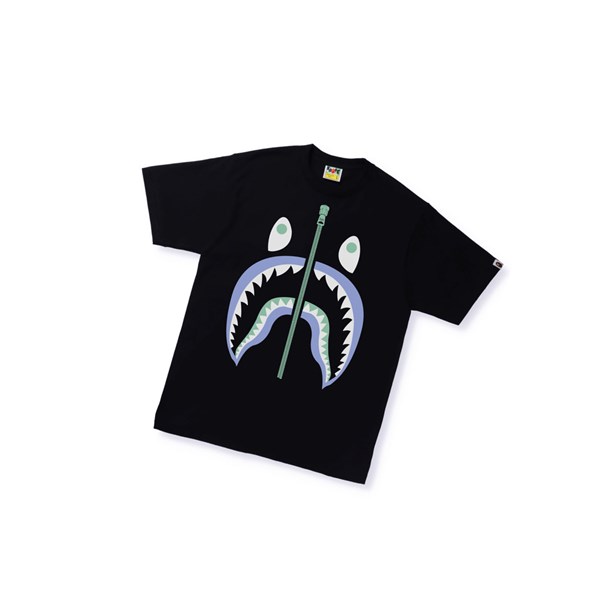 A BATHING APE Bape Text Code Camo Shark Tee Rövid Sleeve Polo Férfi Fekete | UDH-092641