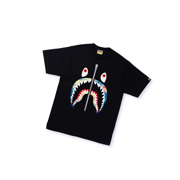 A BATHING APE Bape Tie Dye Shark Tee Rövid Sleeve Polo Férfi Fekete | KQR-209387
