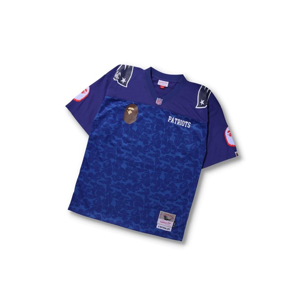 A BATHING APE Bape X M&n Nfl New England Patriots Legacy Jersey Rövid Sleeve Polo Férfi Kék | GOW-150928