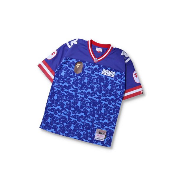 A BATHING APE Bape X M&n Nfl New York Giants Legacy Jersey Rövid Sleeve Polo Férfi Kék | OAE-148359