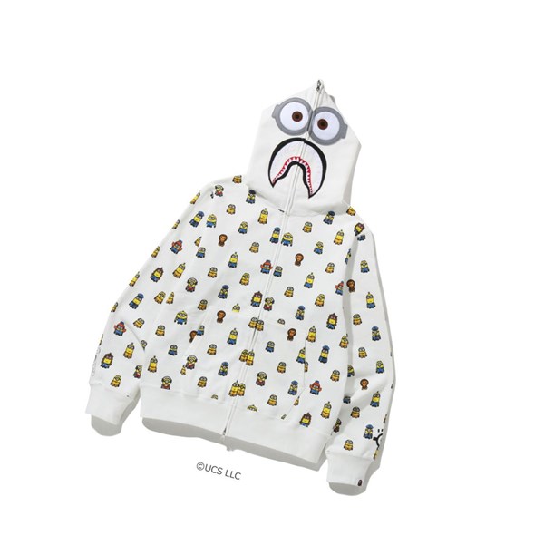 A BATHING APE Bape X Minions Shark Full Zip Throughs Kapucnis Pulóver Férfi Fehér | JRW-859104