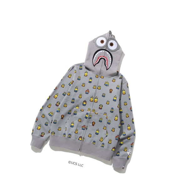 A BATHING APE Bape X Minions Shark Full Zip Throughs Kapucnis Pulóver Férfi Szürke | SOQ-613704